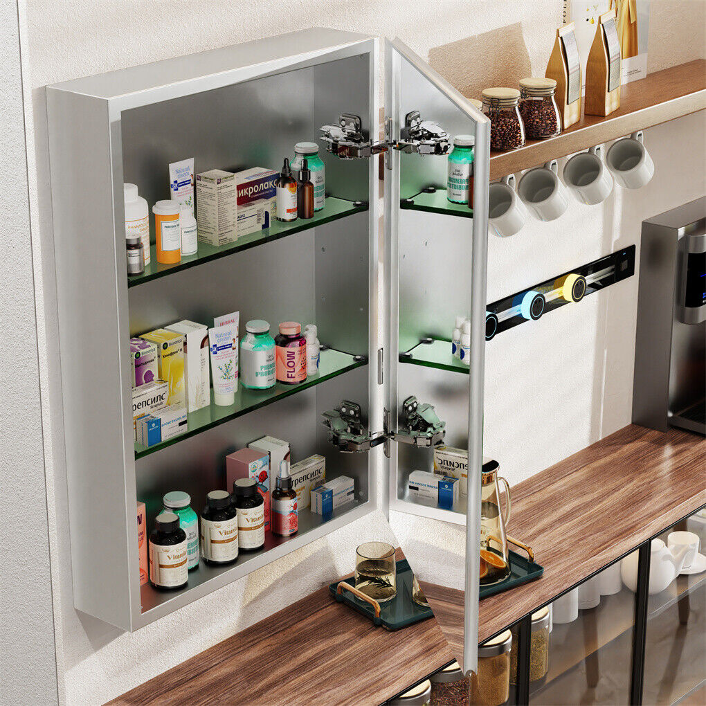 Wall Cabinet Medicine Dual Sides Mirror Makeup Storage Organizer