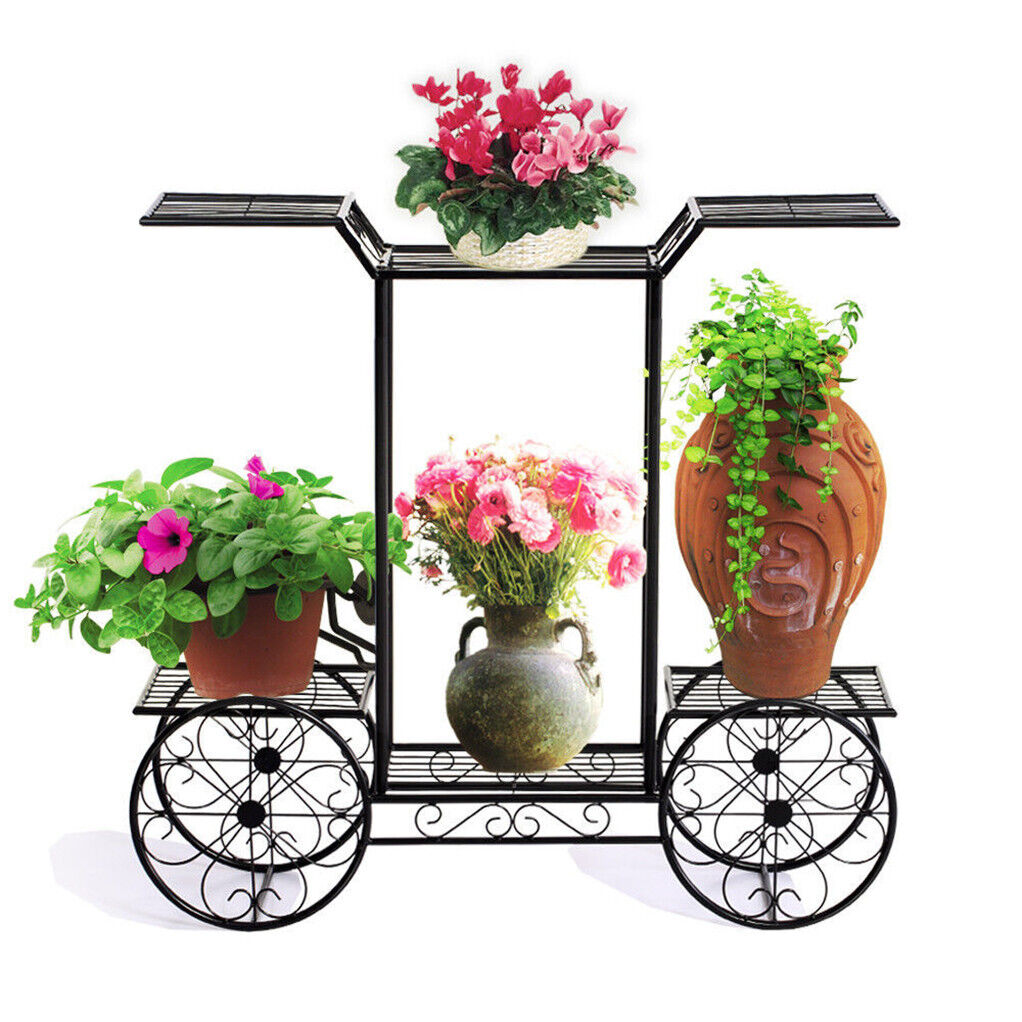 Outdoor Indoor Pot Plant Stand Garden Iron 4 Wheeler