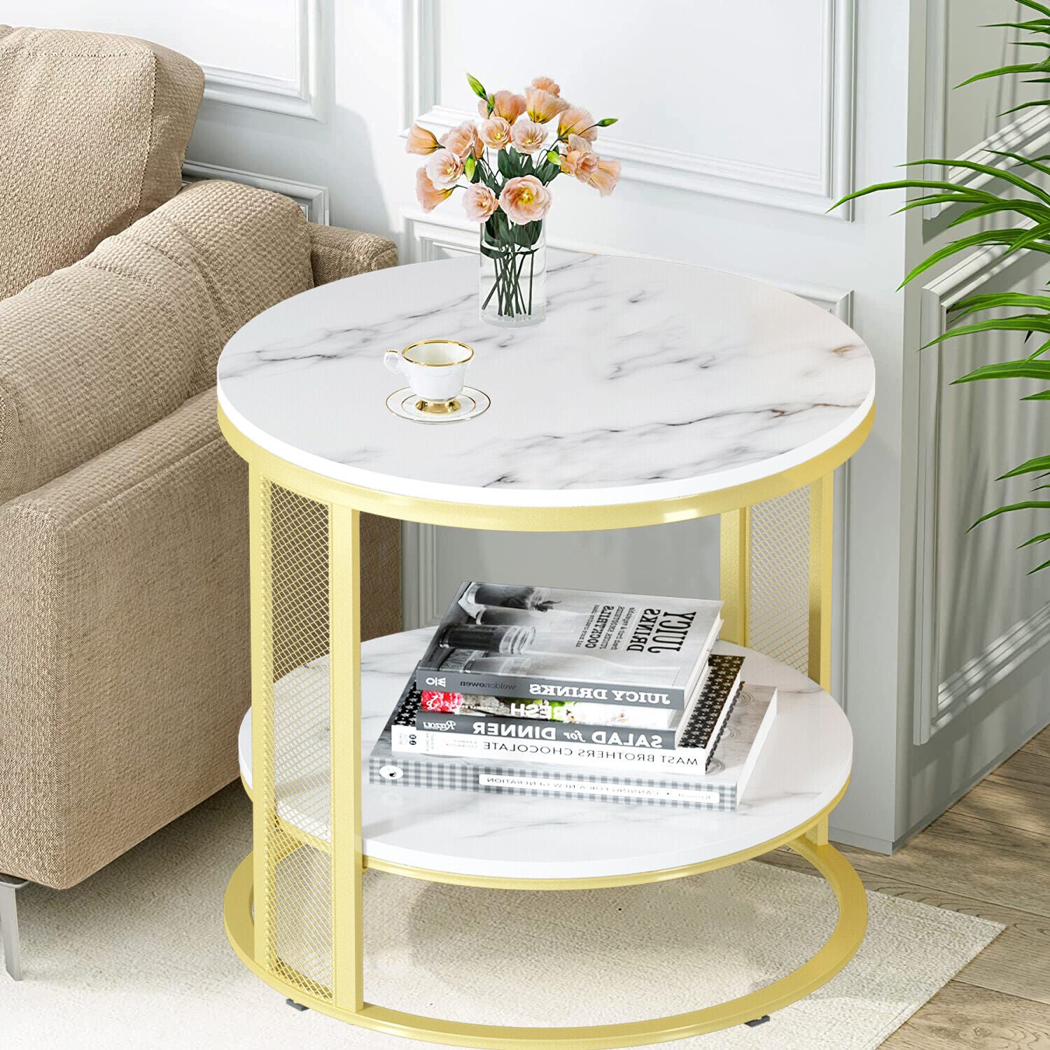 White Marble Side End Table
