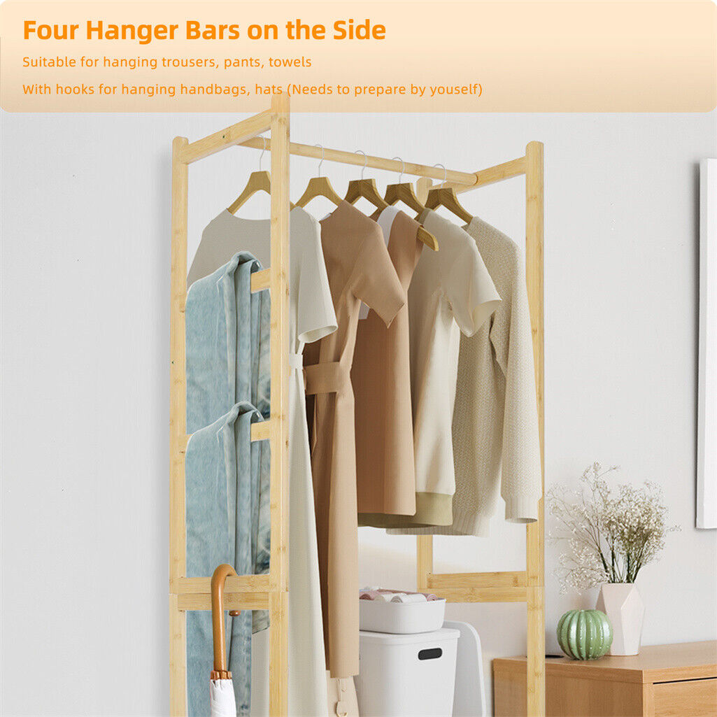 Oversized Bamboo Clothes Rack Portable Hat Bag Shoe Cabinet