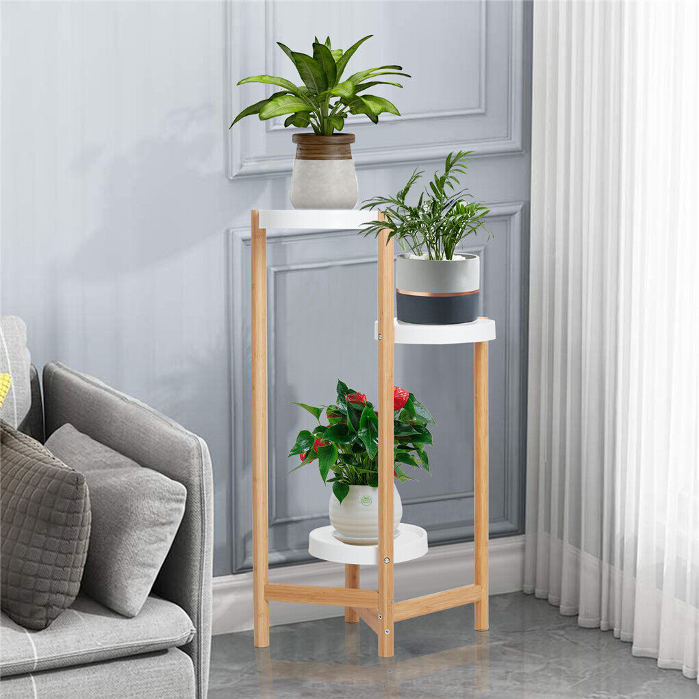 3/4 Tier Tall Plant Stand Bamboo Corner Plant Shelf