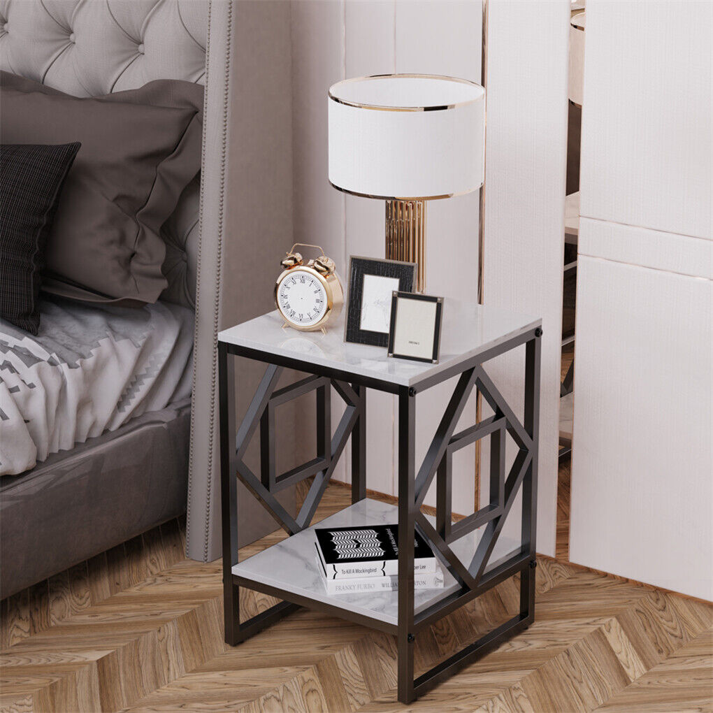 Sleek White Marble Side Table Sofa End Table Bedside Nightstand