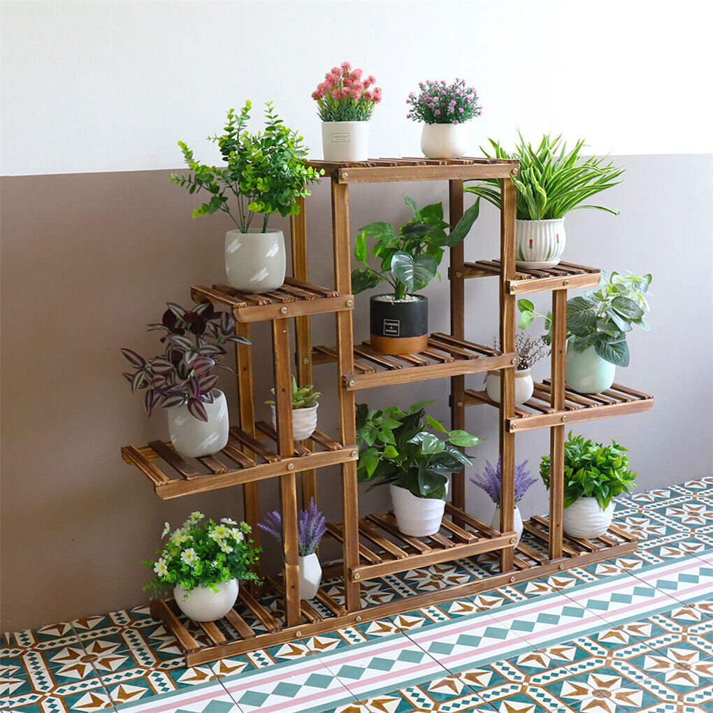 Flower Bonsai Display Shelf Wood Plant Stand-