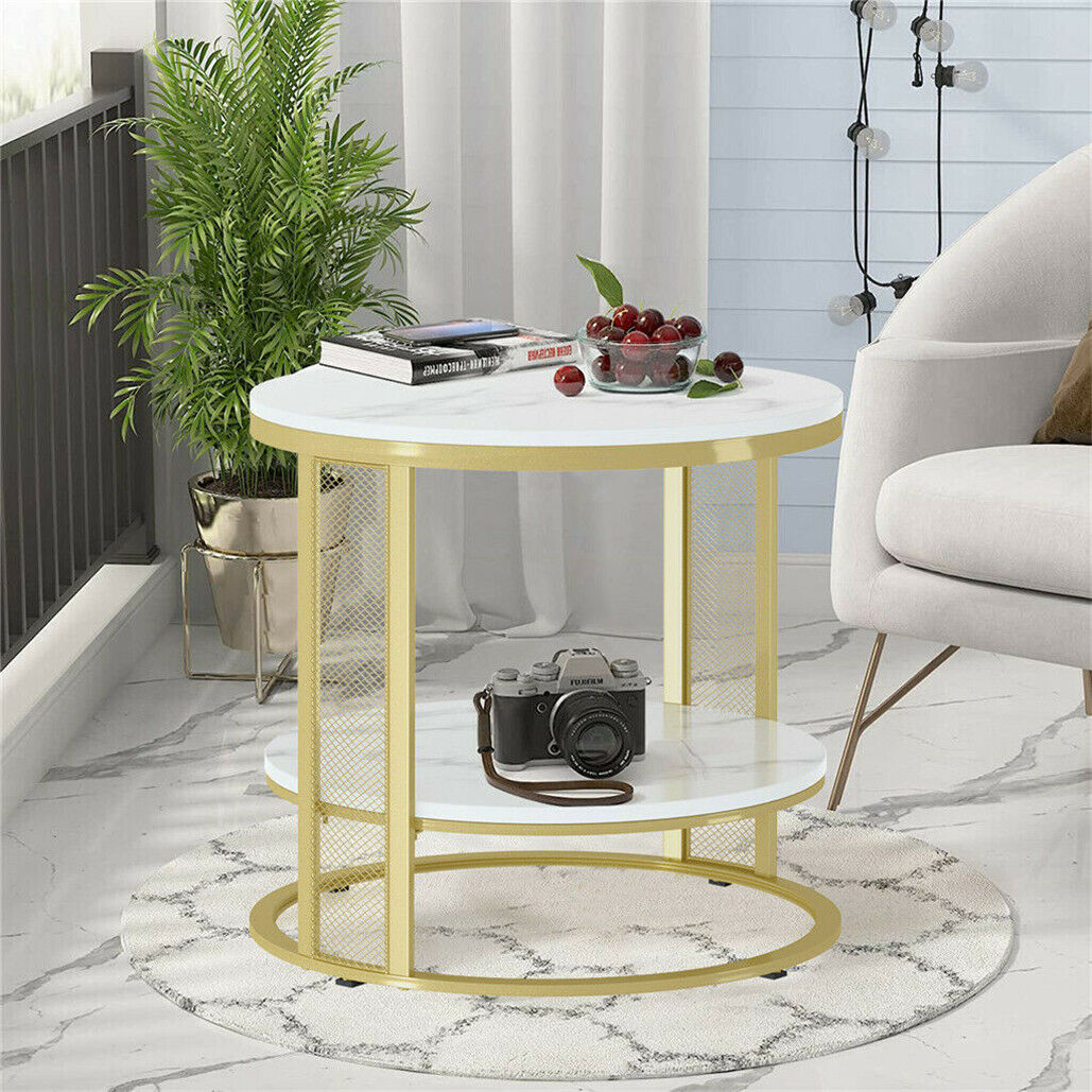 Round Dual Tier Marble Coffee Side Table