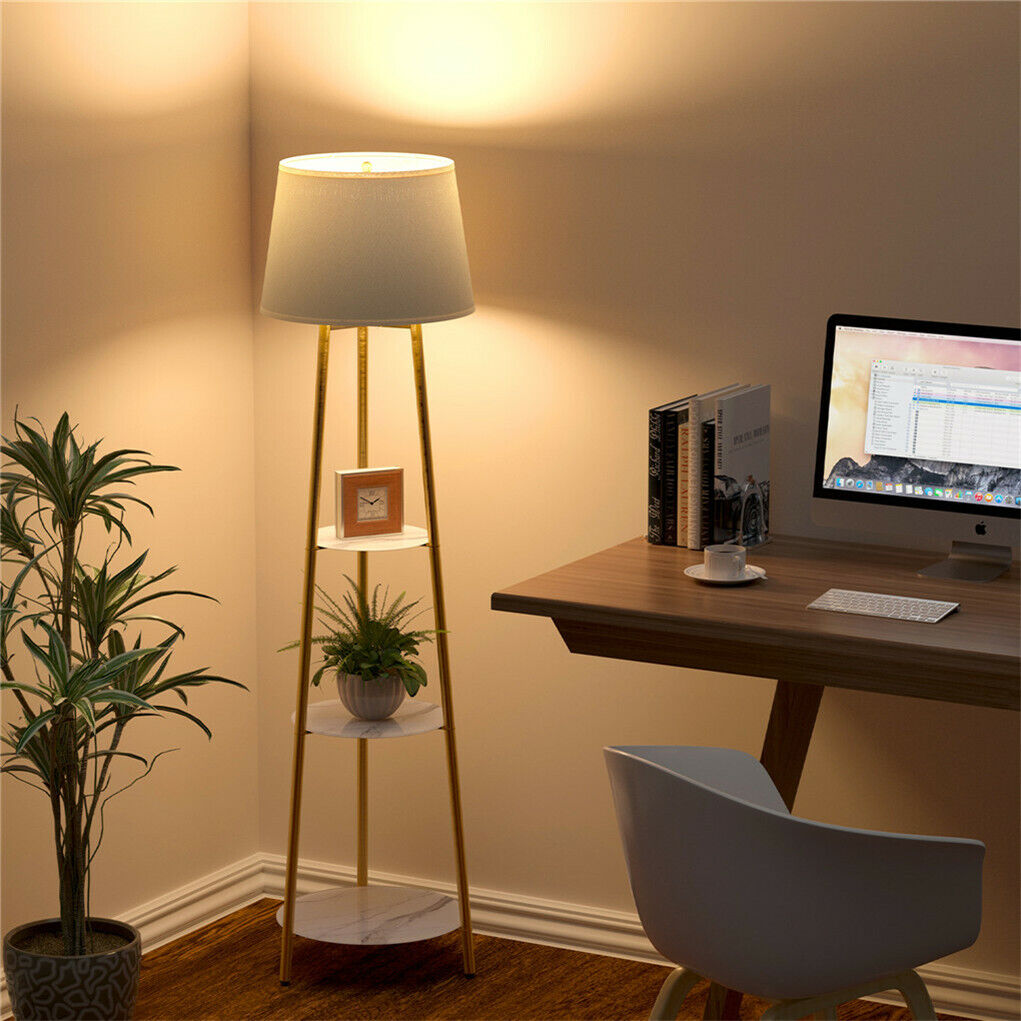 Floor Lamp Storage Shelves 3Tier Plexiglass Standing LED Light