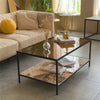 Heavy Duty Luxury Glass Top Coffee Table with Marble Storage