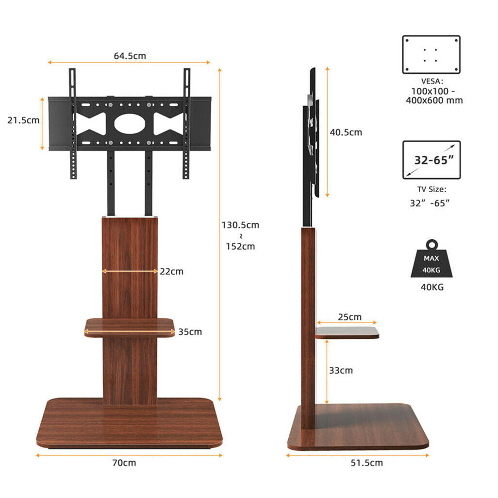 32-100" Universal Wooden Floor TV Stand Height Adjustable