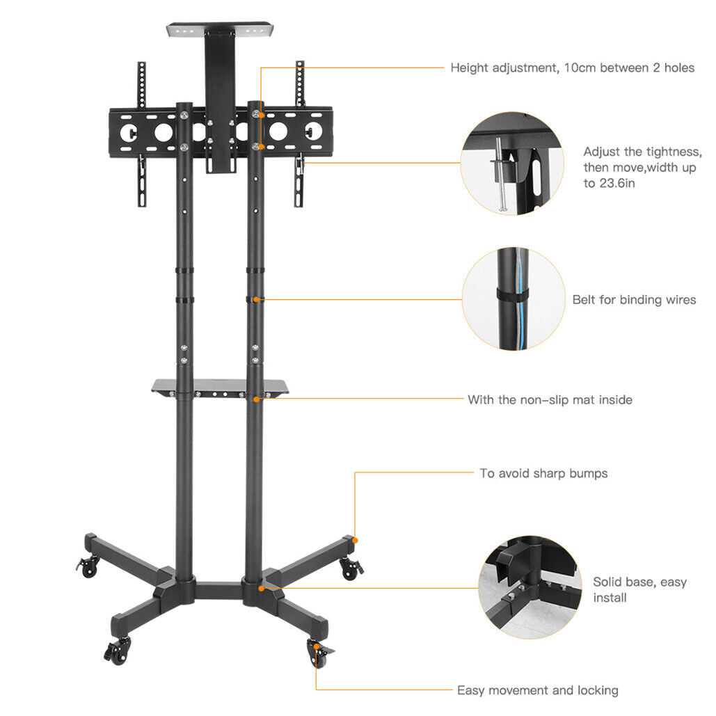 Portable TV Stand w/ Shelf 32-72" LCD LED OLED 4K Smart Flat
