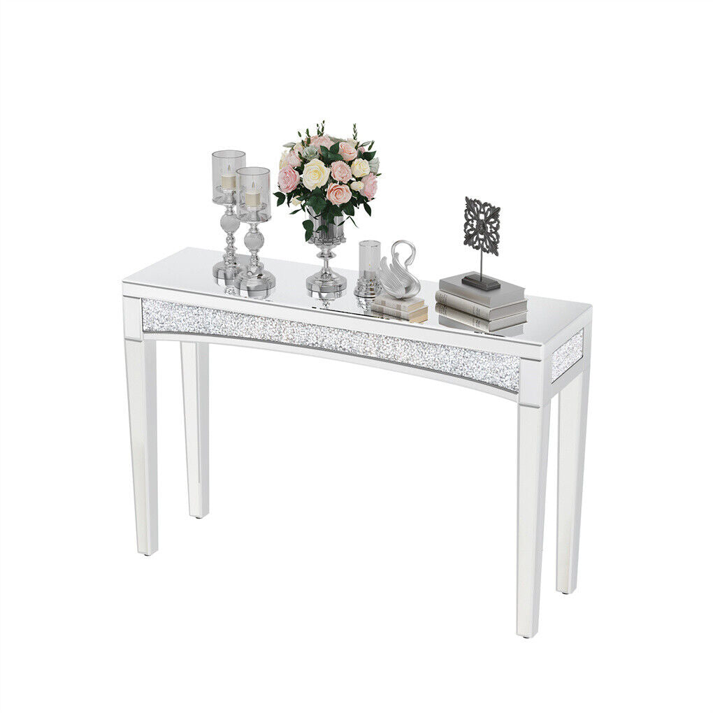 Shining Crushed Diamond Console Table Silver Mirrored