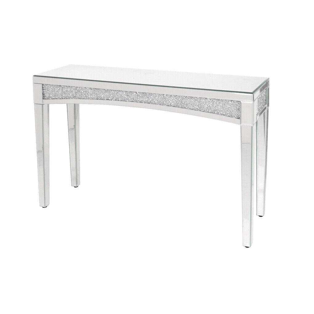 Shining Crushed Diamond Console Table Silver Mirrored