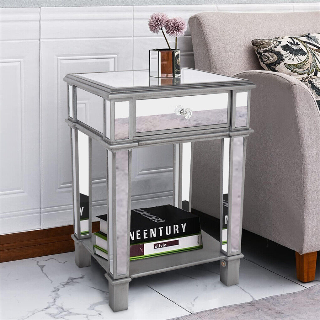 2 Tier Luxury Silver Mirrored Side Table