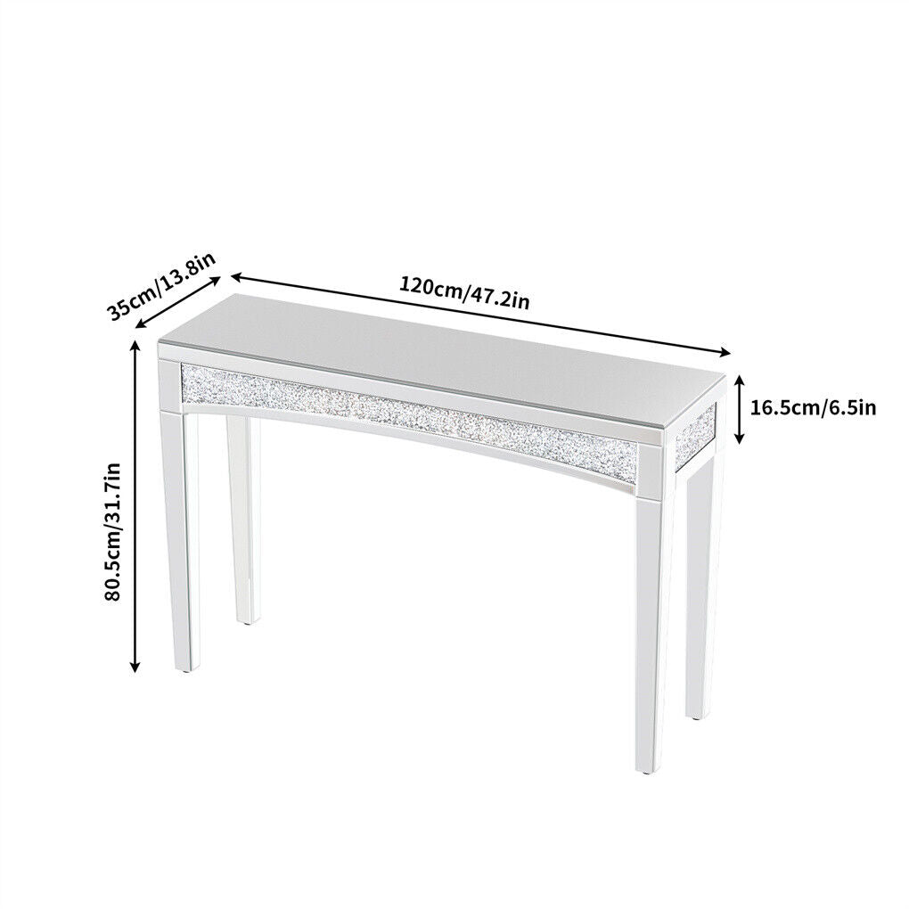 Shining Crushed Diamond Console Table Silver Mirrored