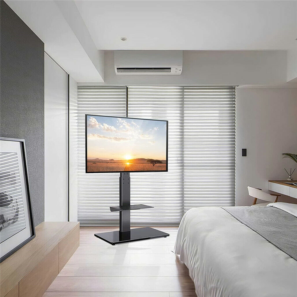 Floor TV Stand Swivel Mount Bracket Shelf Height Adjustable