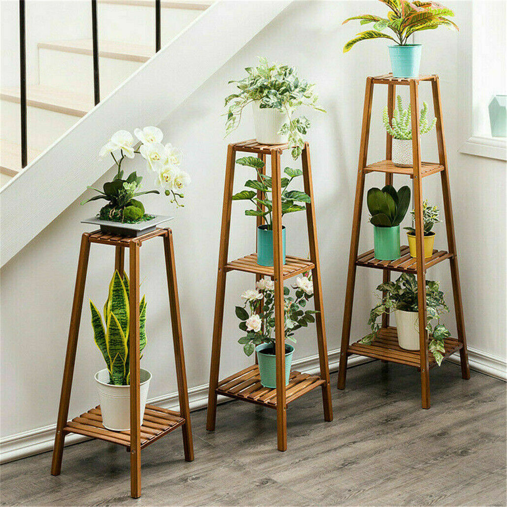 2/3/4 Tier Indoor Plant Stand Bamboo Planter Pot Organizer