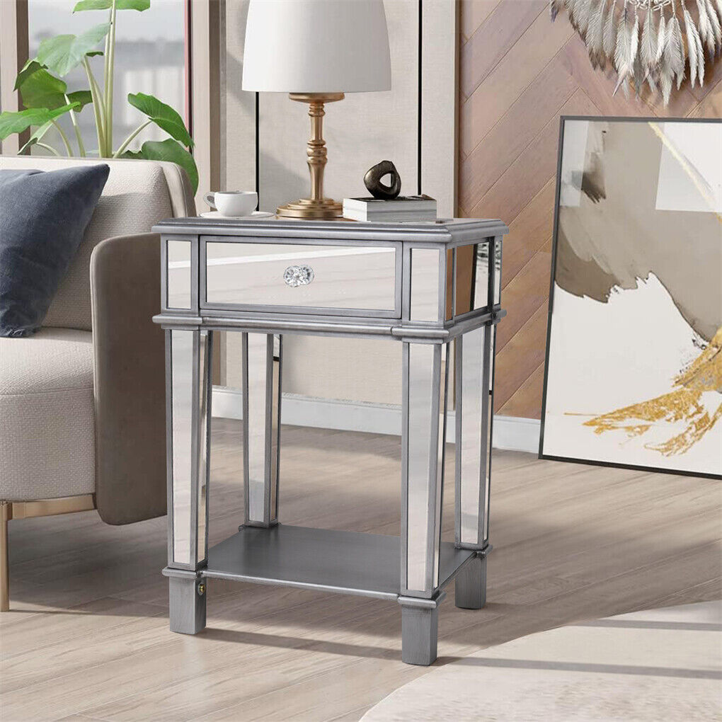 2 Tier Luxury Silver Mirrored Side Table