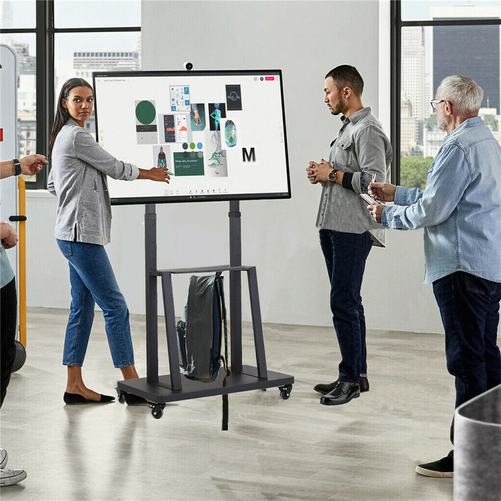 Mobile TV Stand Trolley Cart on Wheels Exhibition Trolley for 32-80”TVs 2 Layers