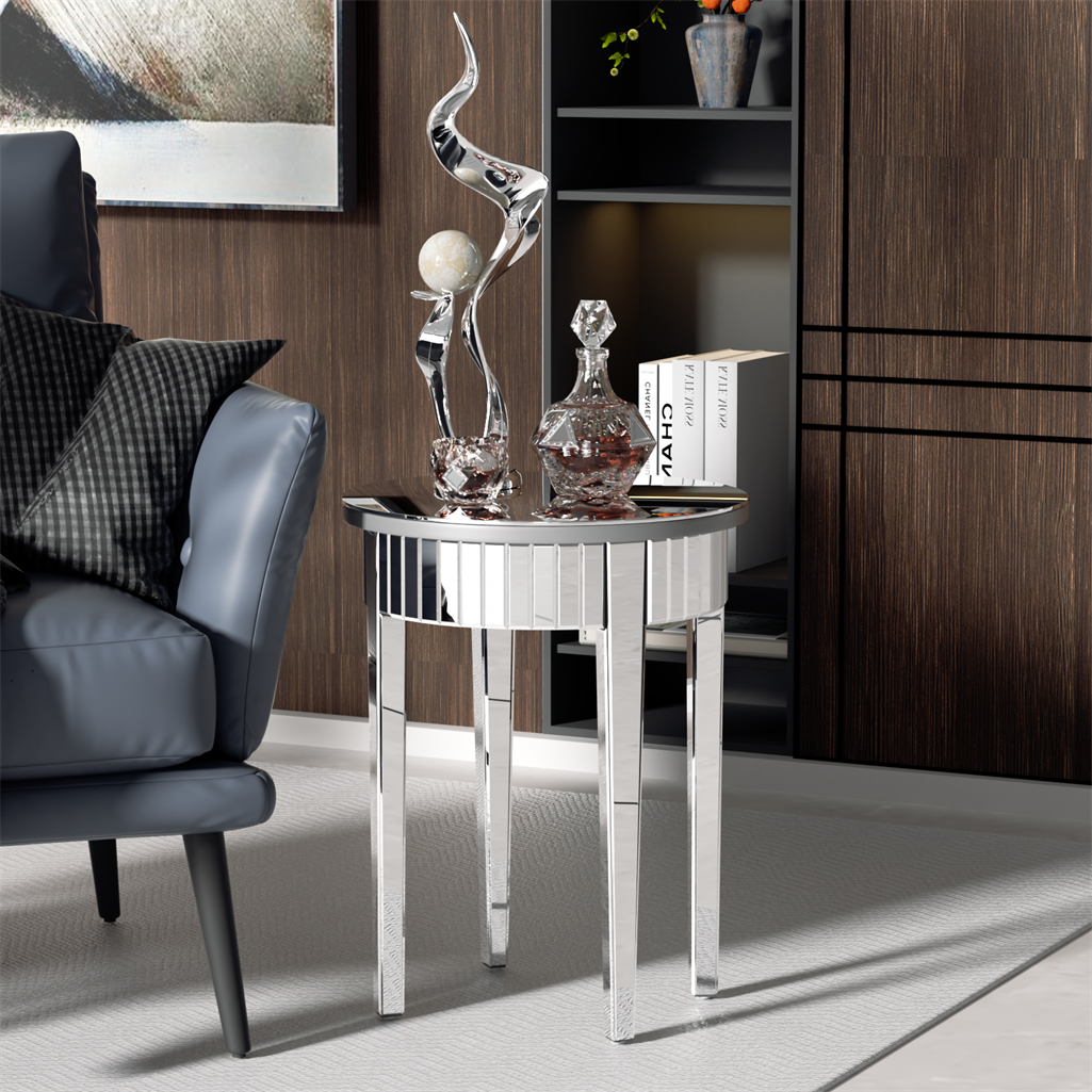 Luxury Mirrored Side Table Silver