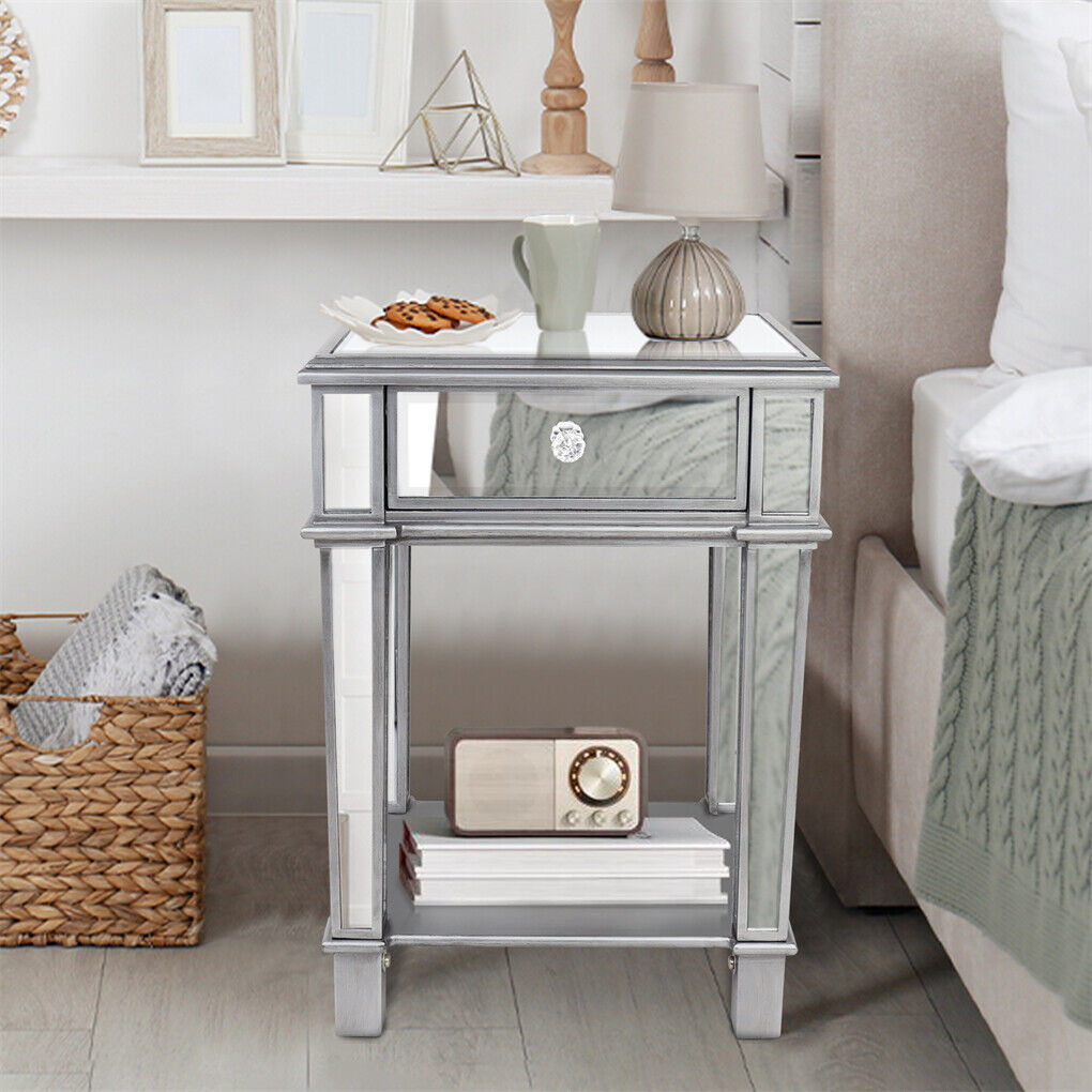 2 Tier Luxury Silver Mirrored Side Table