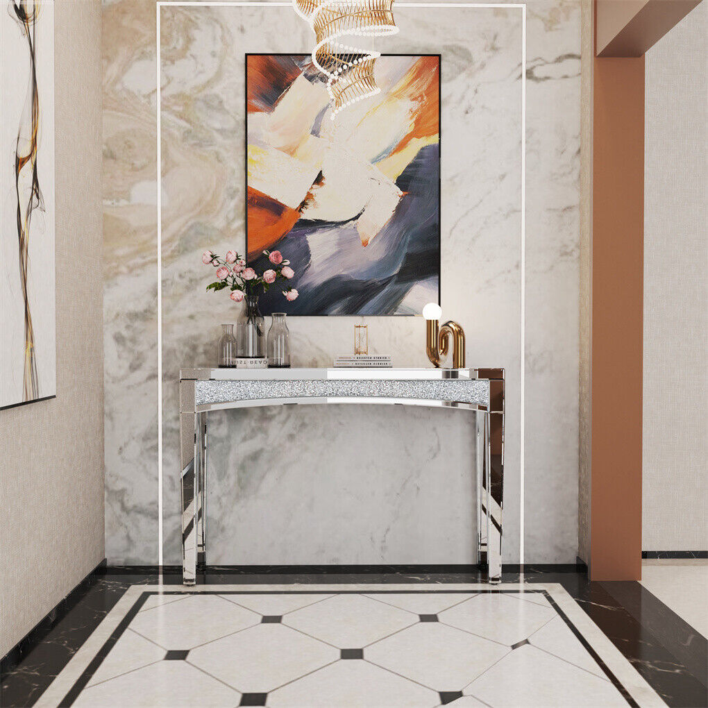 Shining Crushed Diamond Console Table Silver Mirrored