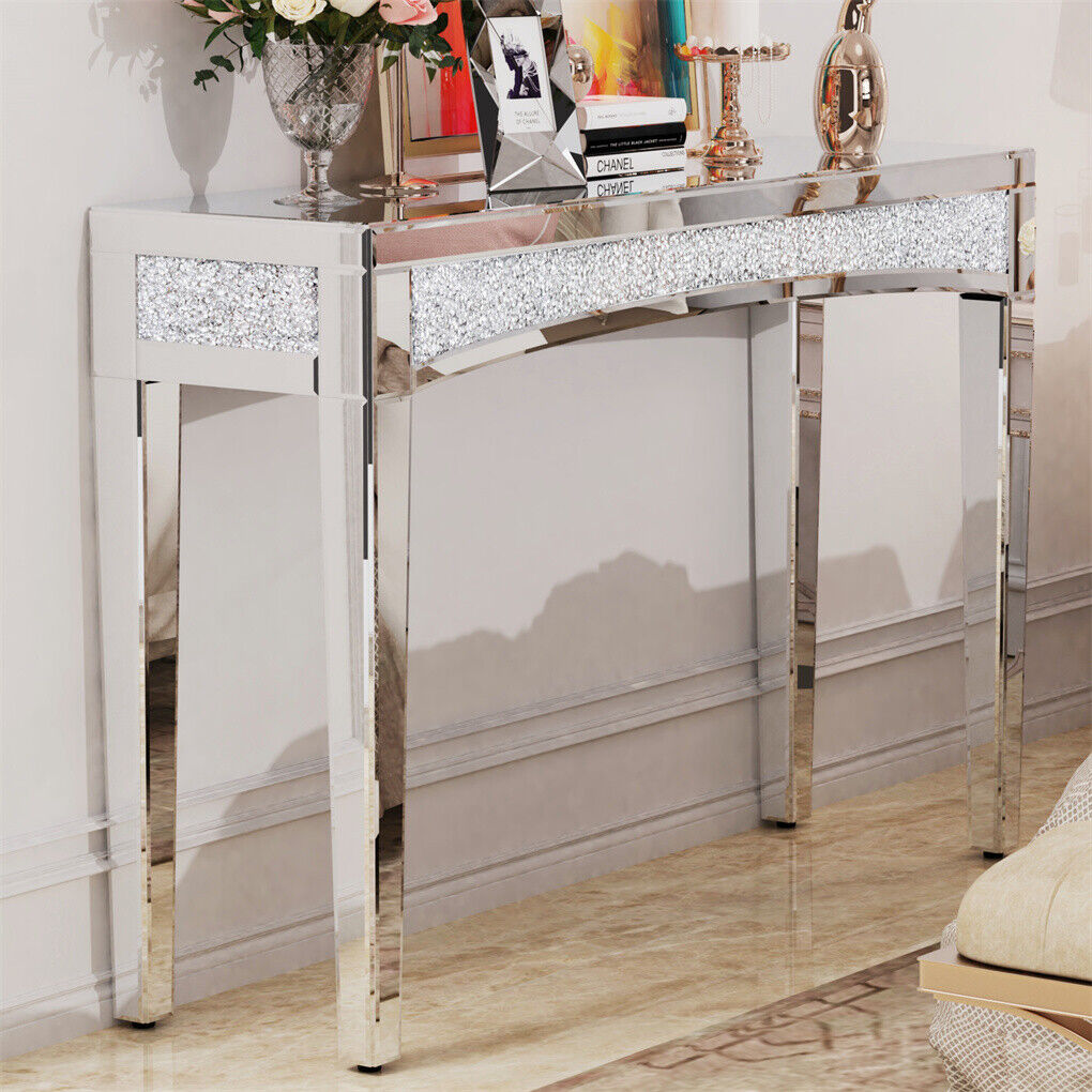 Shining Crushed Diamond Console Table Silver Mirrored