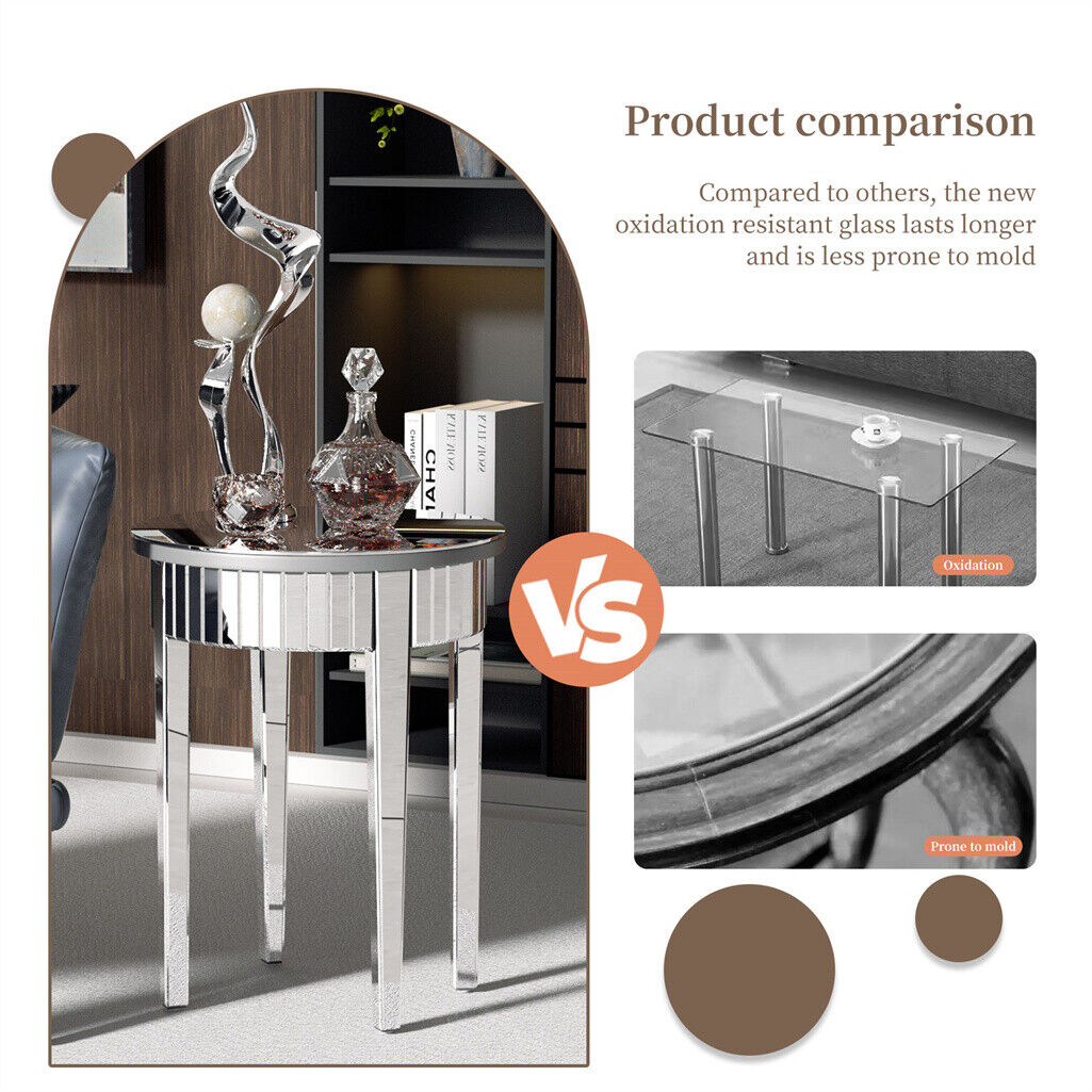 Luxury Mirrored Side Table Silver