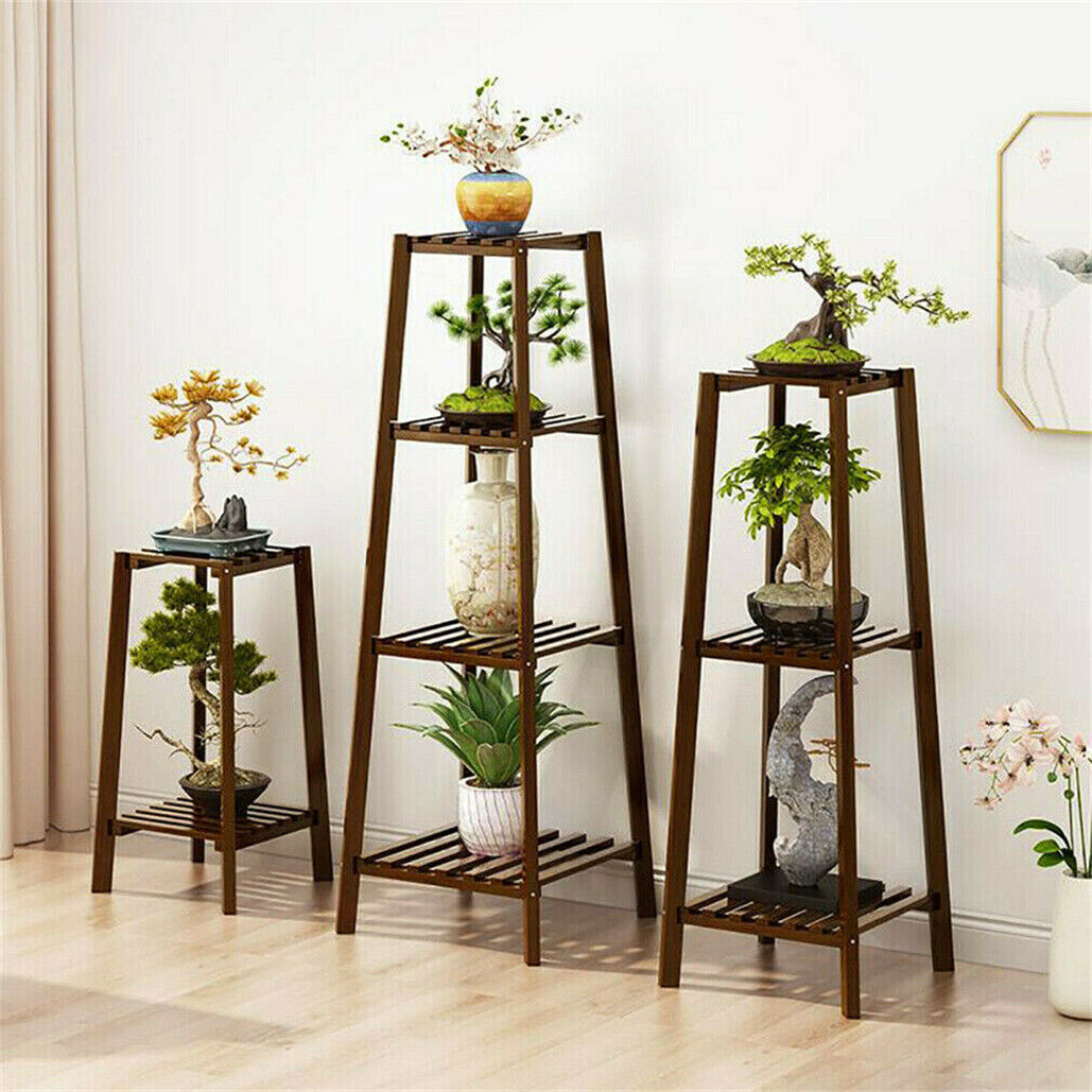 2/3/4 Tier Indoor Plant Stand Bamboo Planter Pot Organizer