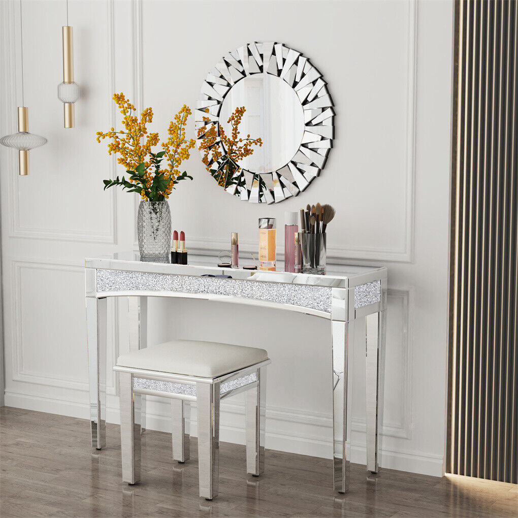 Shining Crushed Diamond Console Table Silver Mirrored