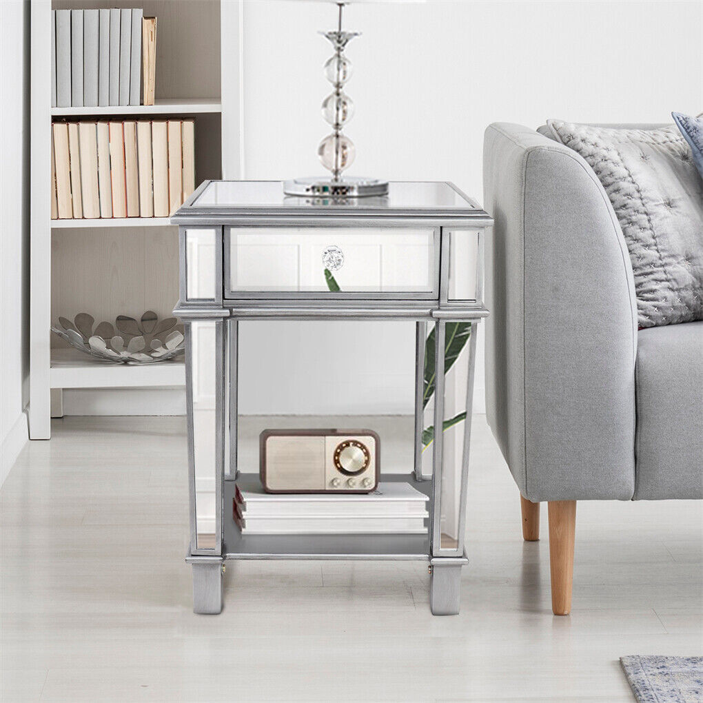 2 Tier Luxury Silver Mirrored Side Table