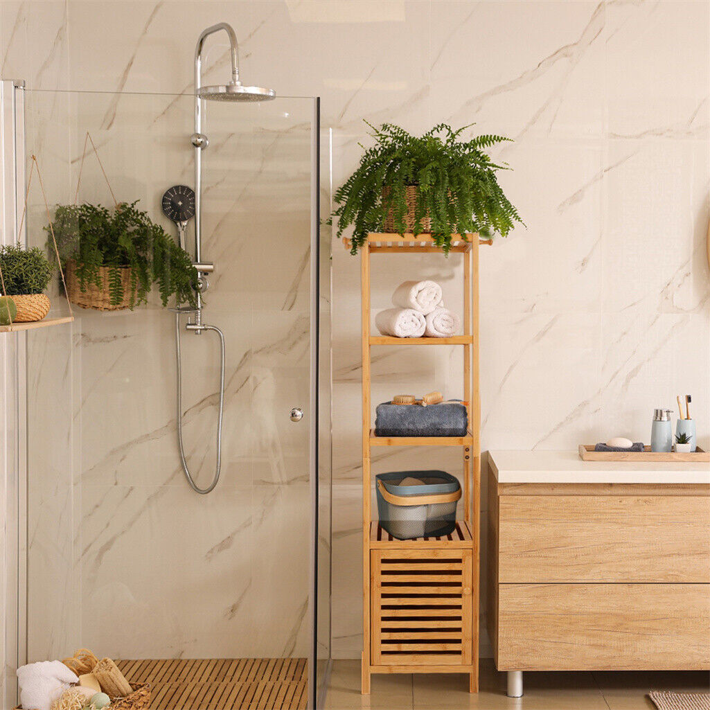 4 Tier Extra Tall Bamboo Bathroom Storage Cabinet