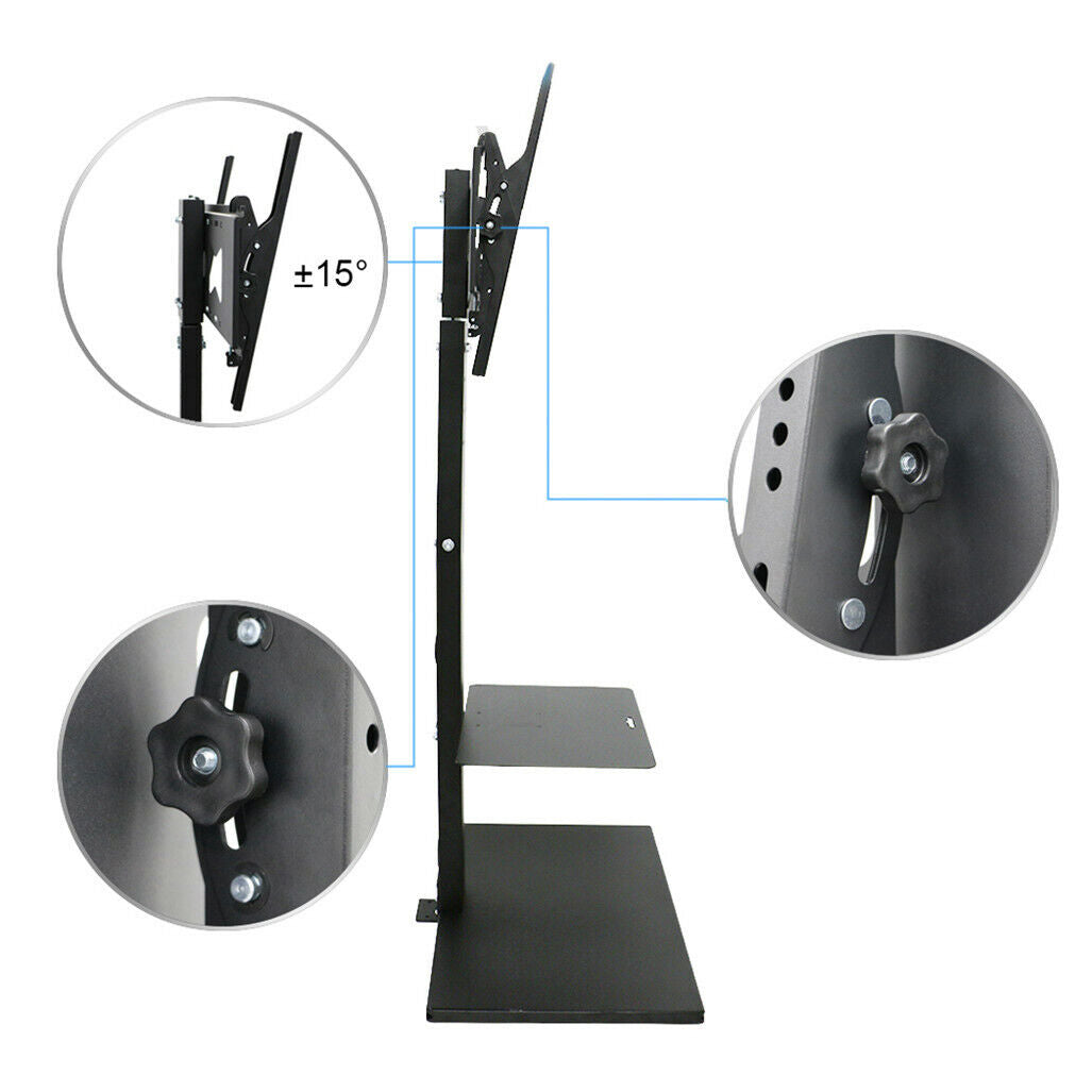 Floor TV Stand Swivel Mount Bracket Shelf Height Adjustable