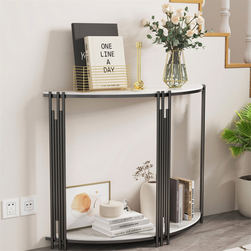 1/2 Tier Strong Slate Crescent Console Table