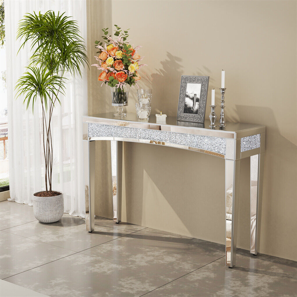 Shining Crushed Diamond Console Table Silver Mirrored