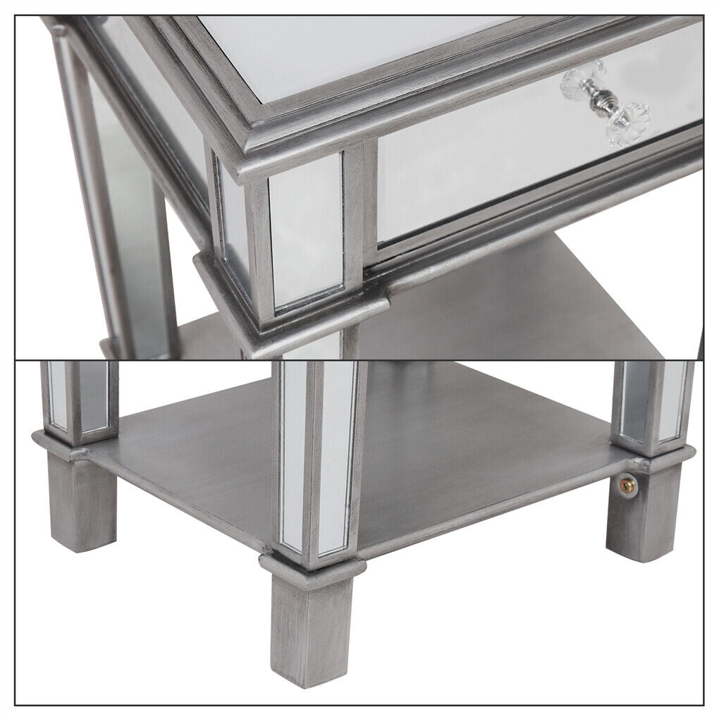 2 Tier Luxury Silver Mirrored Side Table