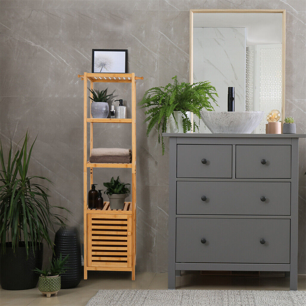 4 Tier Extra Tall Bamboo Bathroom Storage Cabinet