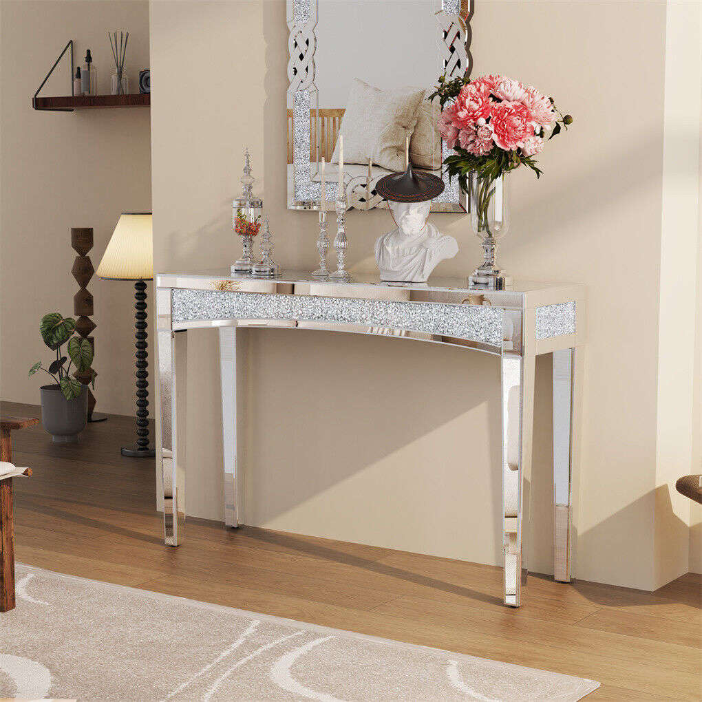 Shining Crushed Diamond Console Table Silver Mirrored