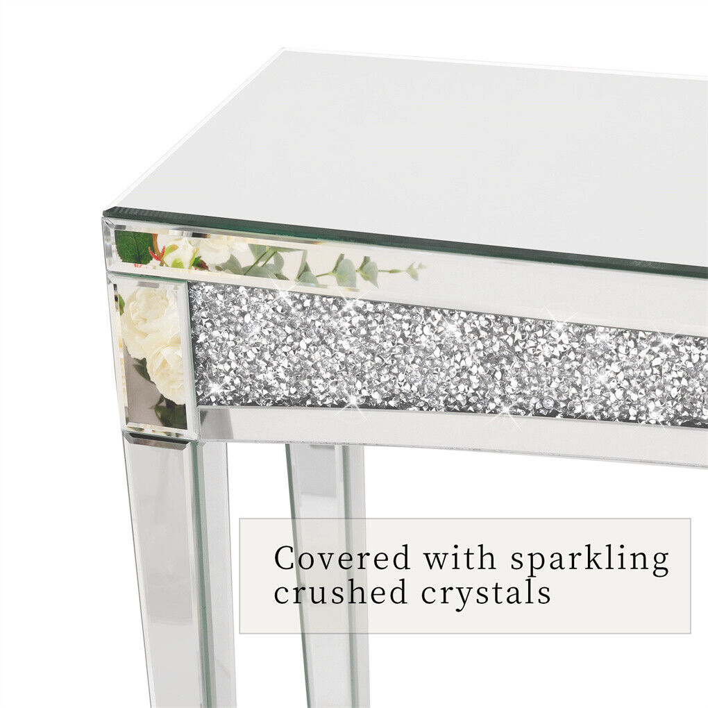 Shining Crushed Diamond Console Table Silver Mirrored