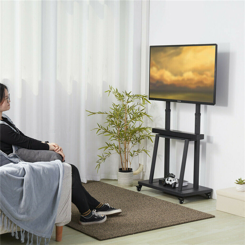 Mobile TV Stand Trolley Cart on Wheels Exhibition Trolley for 32-80”TVs 2 Layers