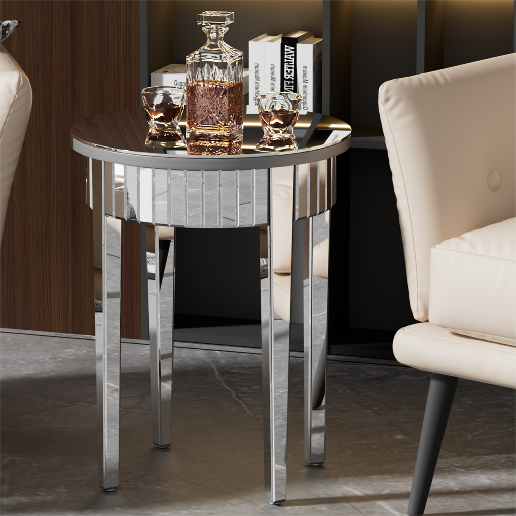 Luxury Mirrored Side Table Silver
