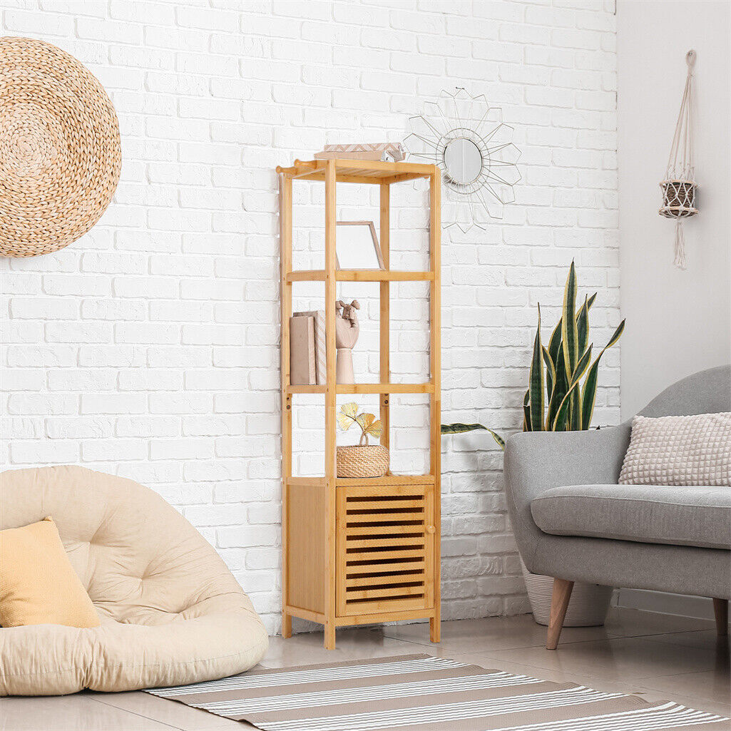 4 Tier Extra Tall Bamboo Bathroom Storage Cabinet