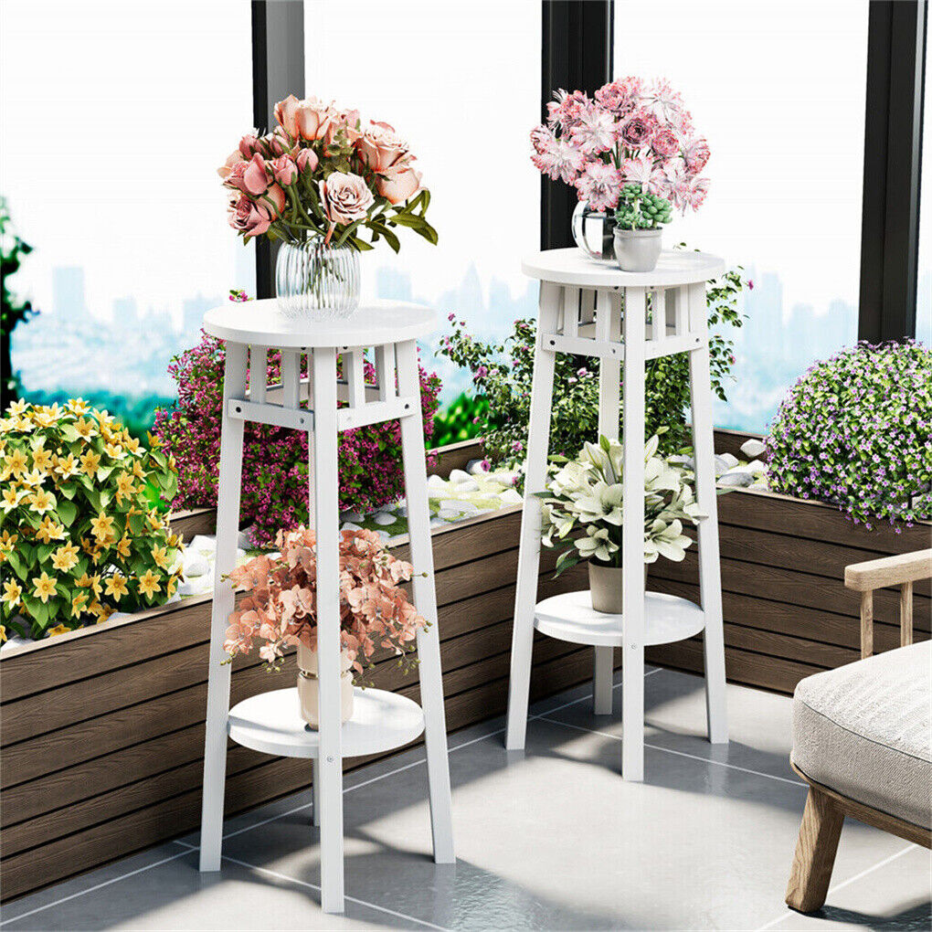2Pcs Tall Bedside Tables Slim Plant Stand