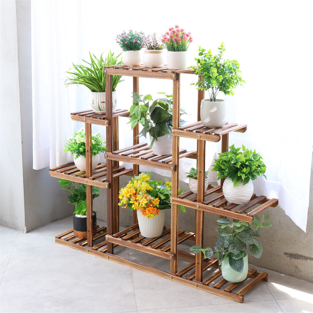 Flower Bonsai Display Shelf Wood Plant Stand-