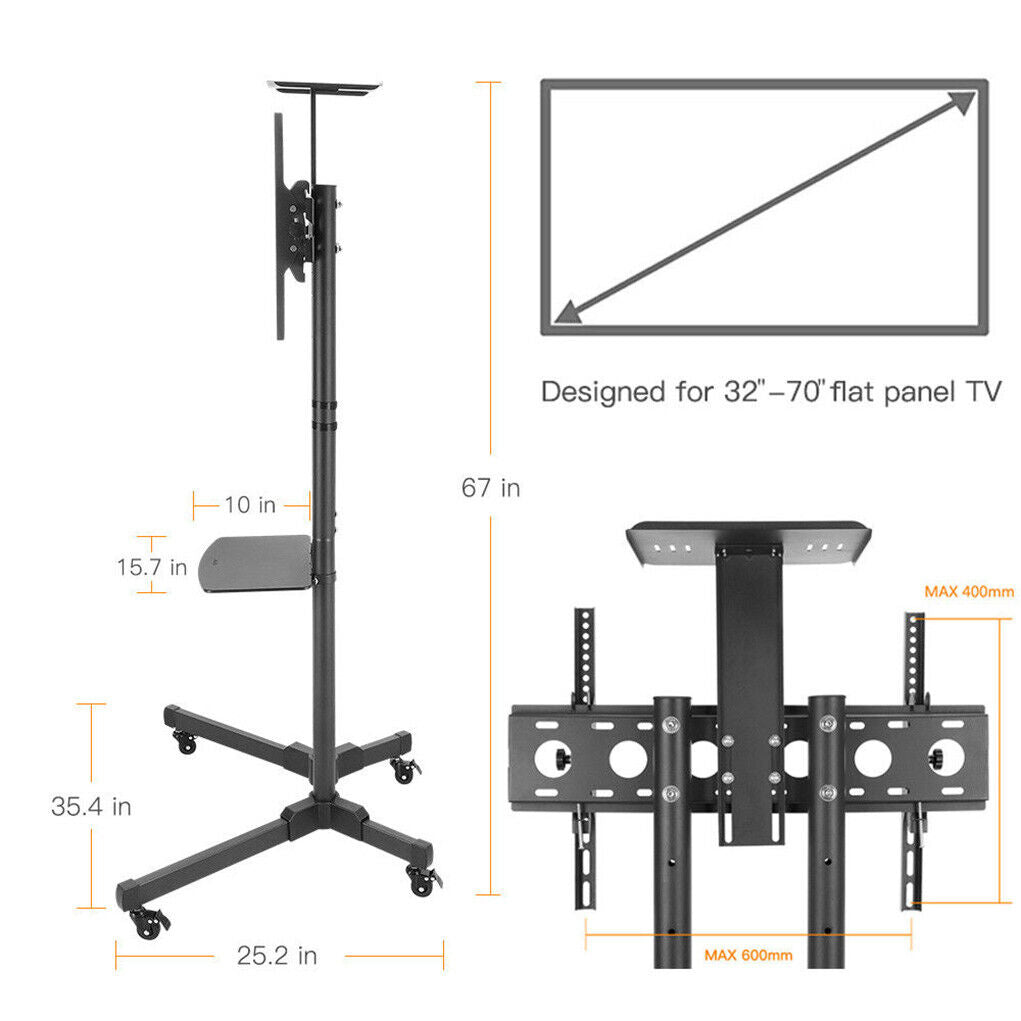 Portable Mobile Trolley TV Stand Support for 32 - 65" Screen Wheels Adjustable