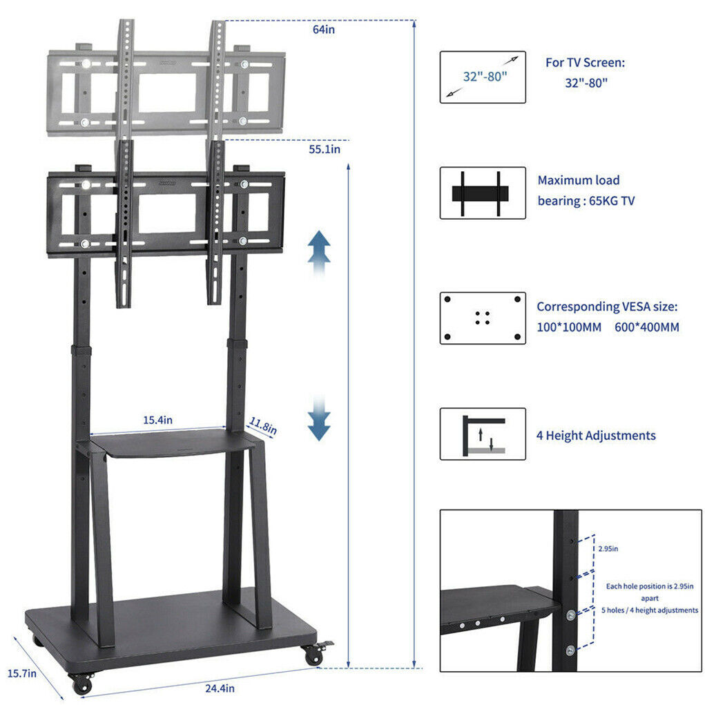 VESA 32"- 80" screens Load 176lb Floor TV Stand