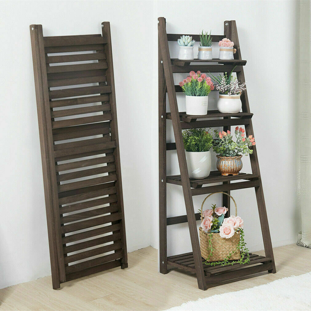 Industrial Wood Ladder Bookshelf Folding Bookcase-