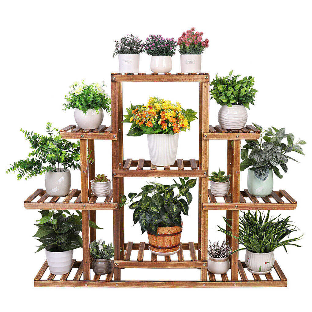 Flower Bonsai Display Shelf Wood Plant Stand-