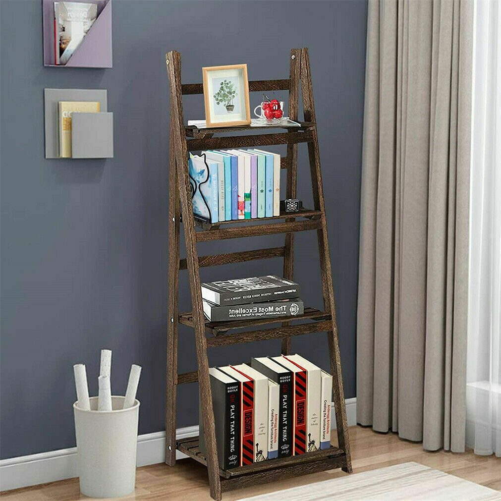 Industrial Wood Ladder Bookshelf Folding Bookcase-