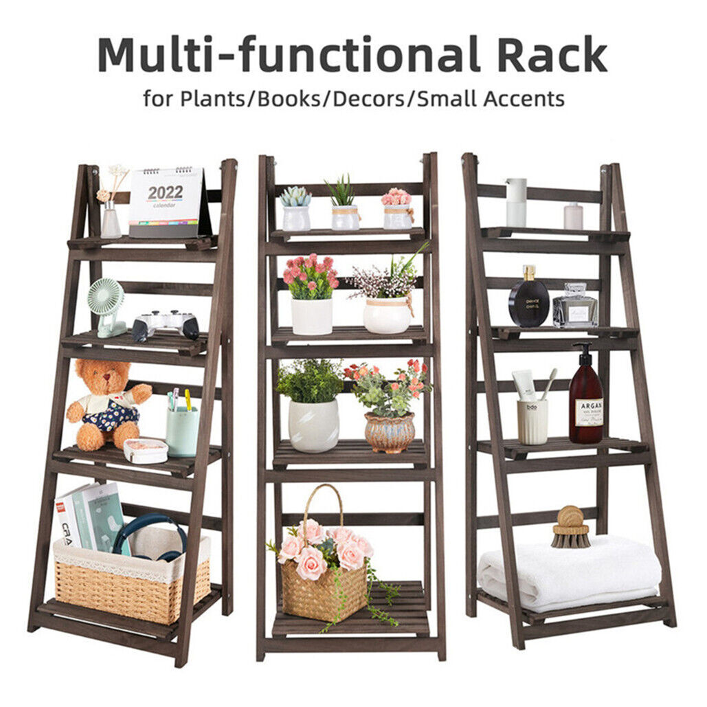 Industrial Wood Ladder Bookshelf Folding Bookcase-