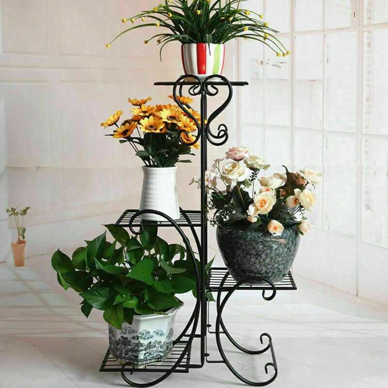 4 Pots Wrought Iron Rustproof Plant Stand-
