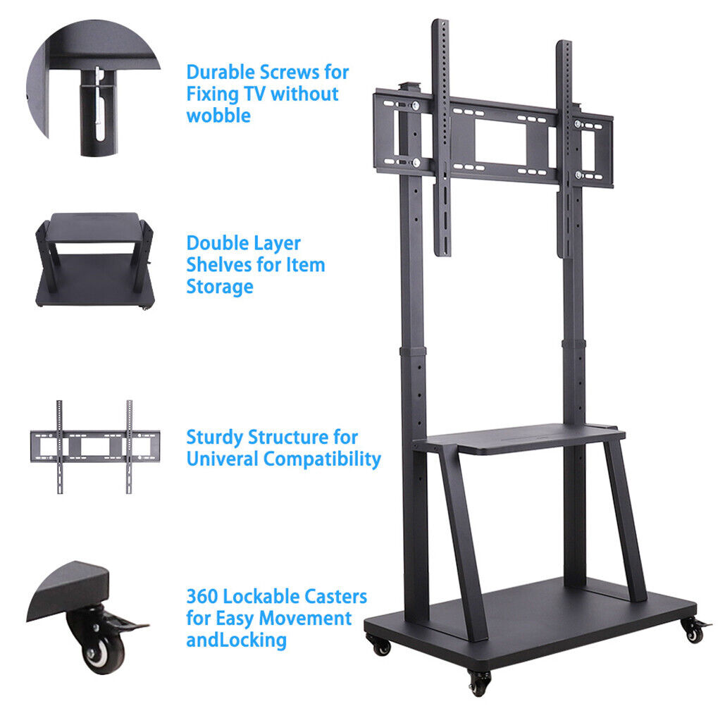 Rolling TV Floor Stand Mount Universal Flat Panel 40-100