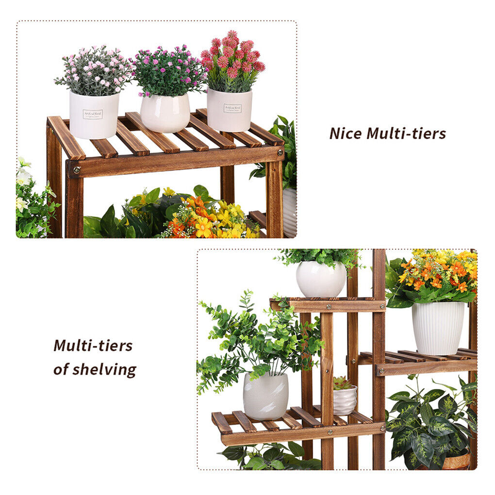 Flower Bonsai Display Shelf Wood Plant Stand-